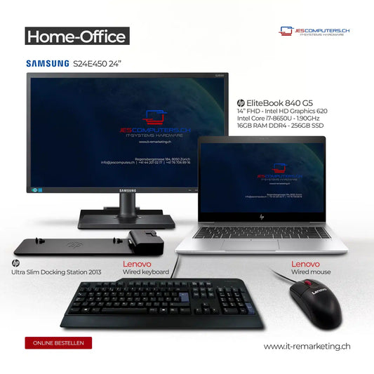 Home Office Set 4: HP 840 G5 i7-8650U 16GB RAM 256 SSD  SAMSUNG 24"