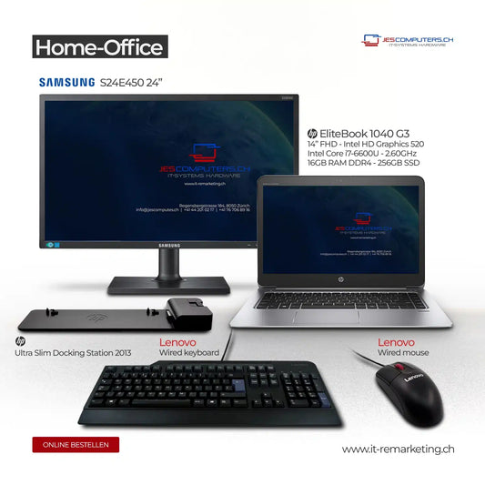 Home Office Set 5: HP Folio 1040 G3 Core i7-6600U 16GB RAM 256 GB SSD &amp; SAMSUNG 24″